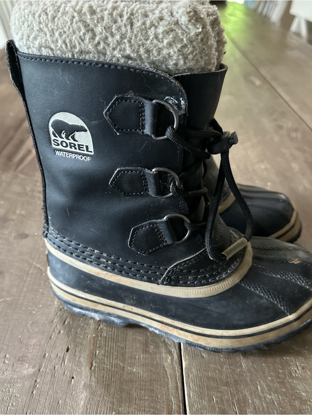 Sorel Black and Cream Lace-Up Waterproof Winter Boots